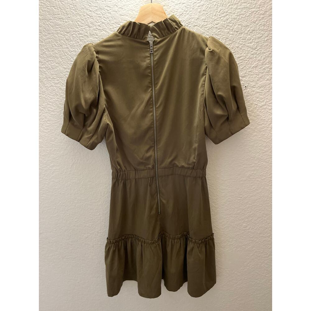 Alice + Olivia Vida Olive Green Puff Sleeve Mock Neck Mini Dress Sz 0 Romantic - Picture 5 of 9